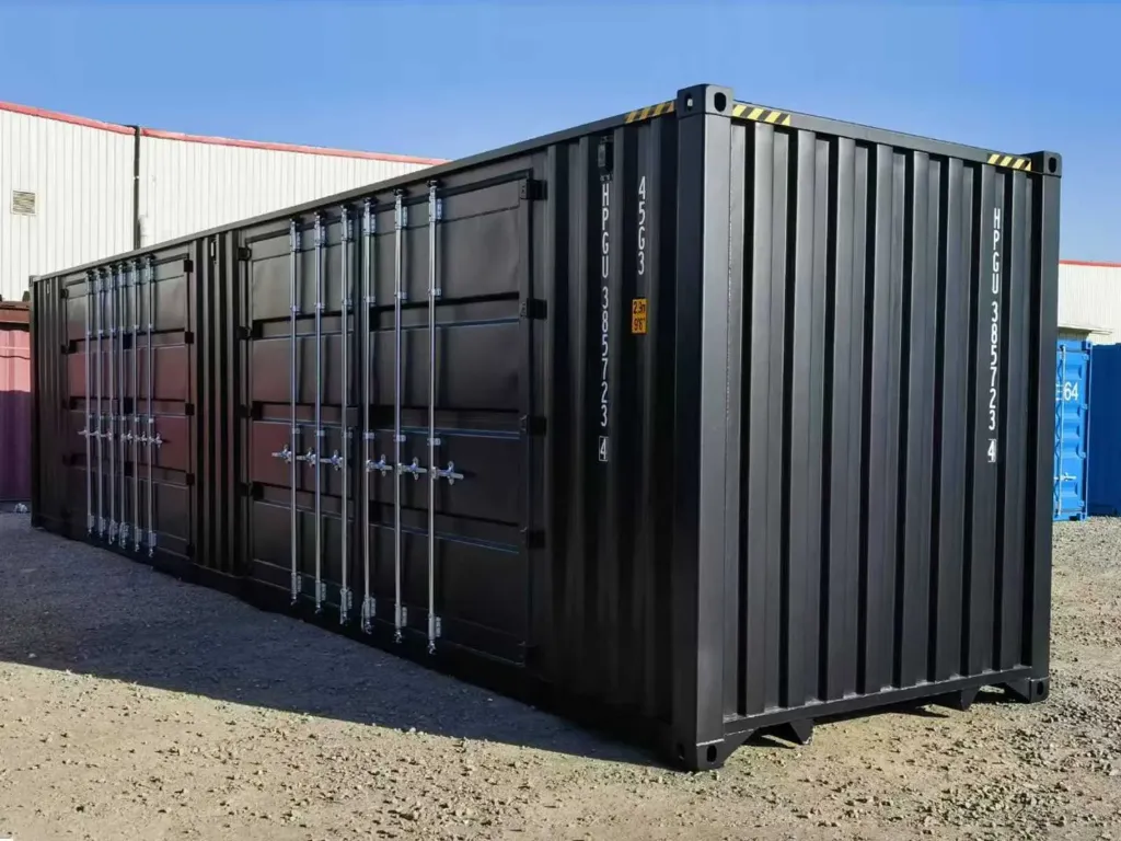Zeecontainer met 2 zijdeuren 26 ton | 40FT  High Cube | Zwart | Rhino-Cross-Containers