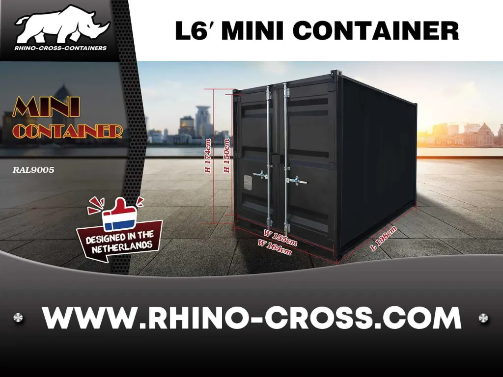 Mini container | 6ft | Zwart | Rhino Cross