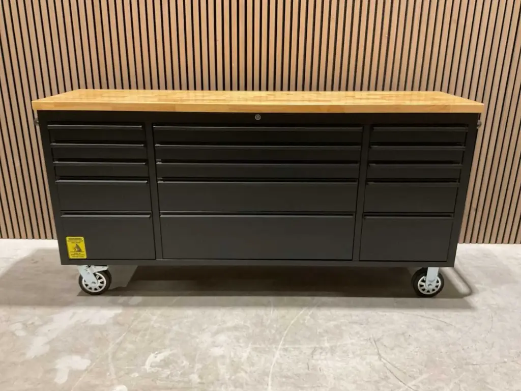 Werkbank 72inch laag 15 lades | HTC7215PC-1 | Houten werkblad | Zwart