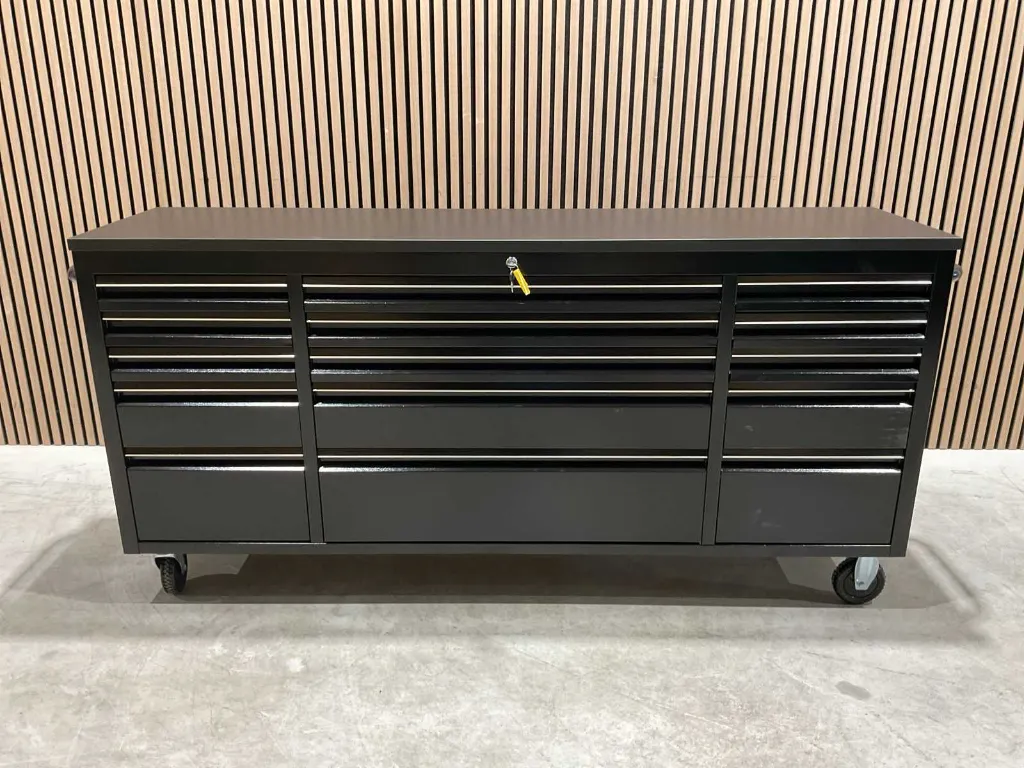 Werkbank 72inch laag 15 lades MDF werkblad | HTC7215PC-A | Zwart | Rhino-Cross