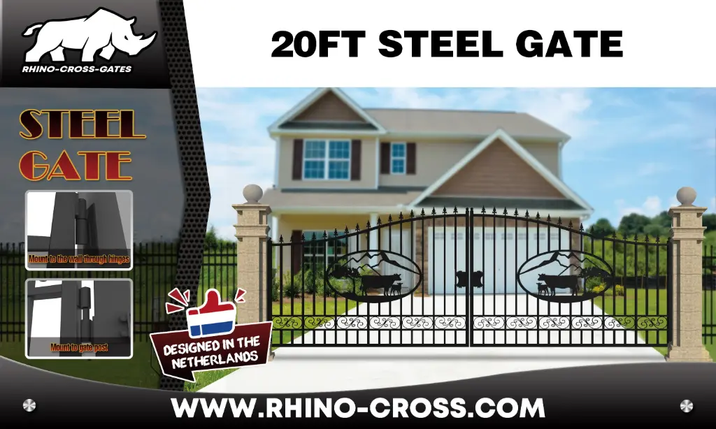 Toegangspoort Hek Koe 20ft 596cm | 20FT596CWZW | Zwart | Rhino-Cross-Gates
