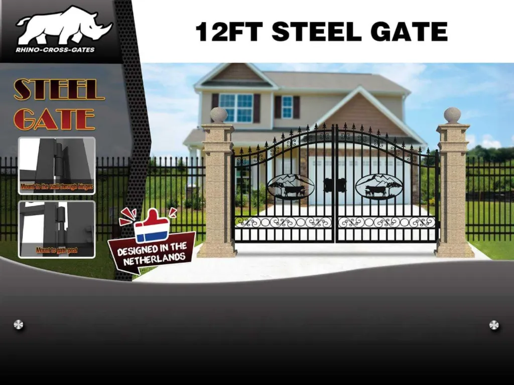 Toegangspoort/hek 12ft 365cm Koe | 12FT433PLZW | Zwart | Rhino-Cross-Gates