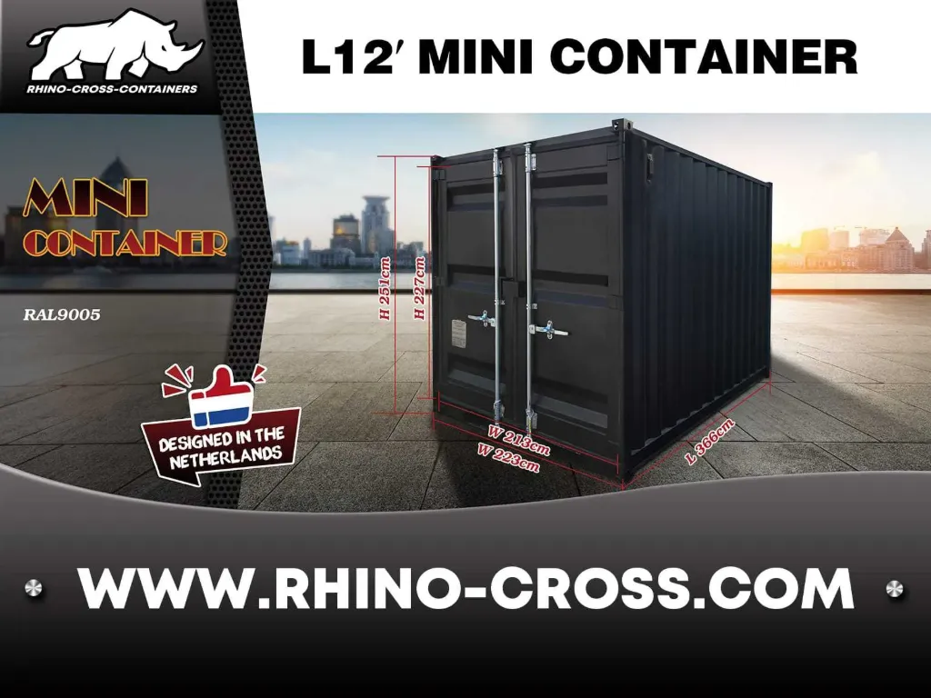 Zeecontainer | 12ft zonder raam | Zwart | Rhino-Cross Containers