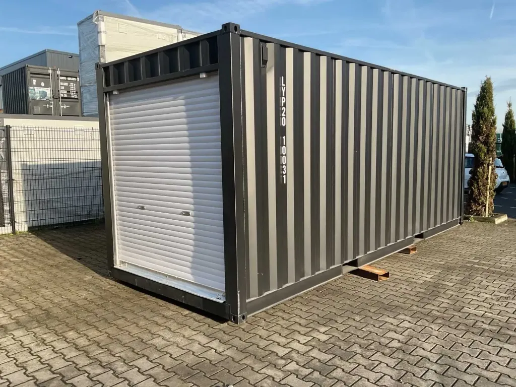 [00619] Mini container met roldeur 20ft | Zwart-Wit | Rhino Cross Containers