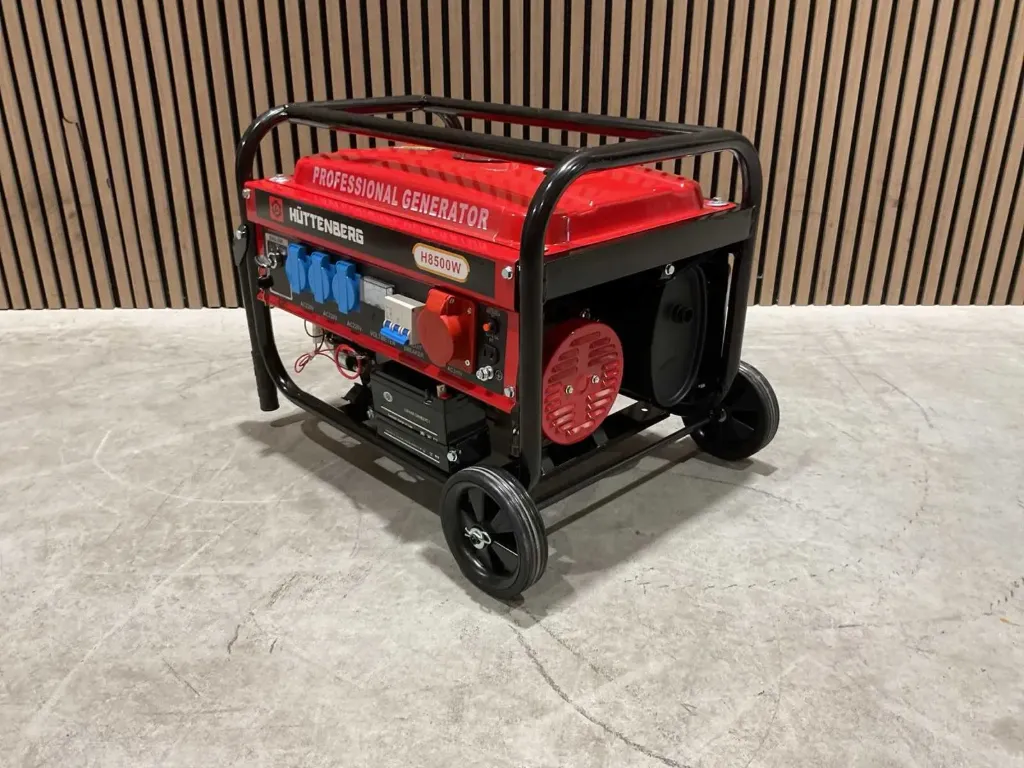 Aggregaat/Stroomgenerator 3,5KvA 230V/380V Electrische Start met wielen Benzine | H8500MW | Rood | Huttenberg 