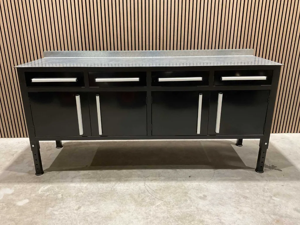 Lastafel 4 lades 4 deuren 7ft met stalen blad | Zwart | Rhino-Cross-Workbench