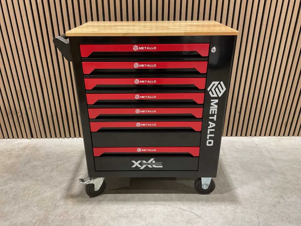 Gereedschapswagen 7/6 XXL | META-7HS6G-WOOD | Zwart/Rood/Hout | Metallo