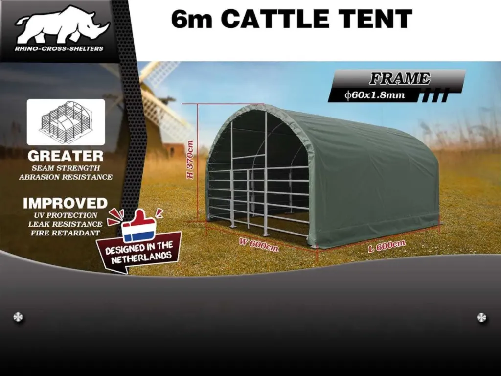 Dierenverblijf | 6 meter Cattle tent 6x6x3,7 m | Wit | Rhino-Cross-Shelters