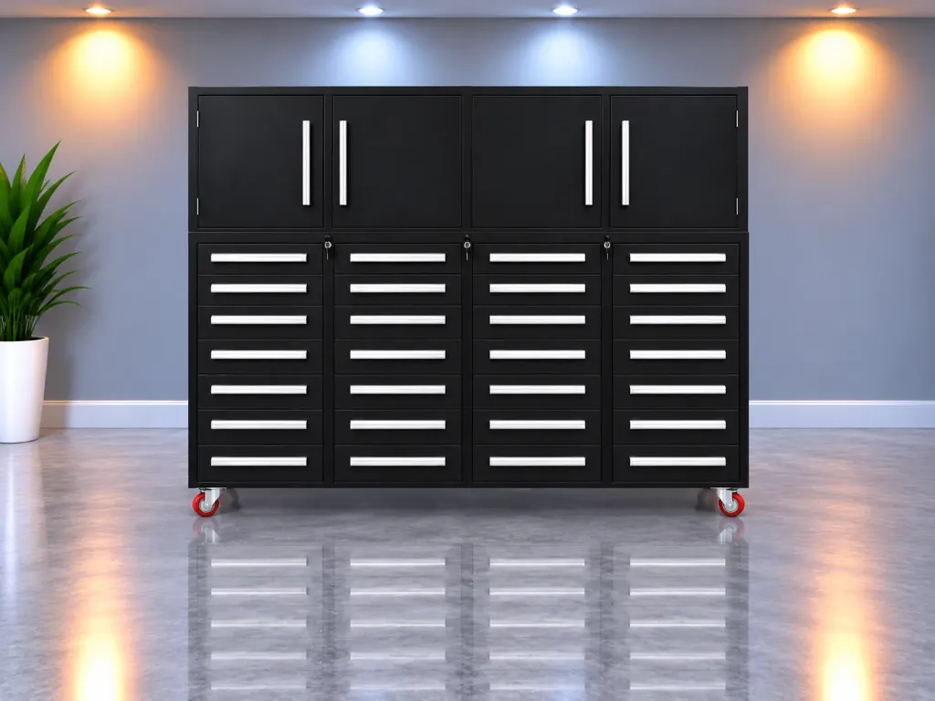Werkbank 28 lades 4 deuren | H7ft-28D-4-01C | Zwart | Rhino-Cross-Workbench