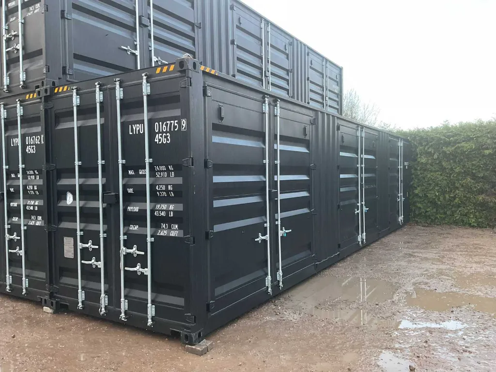 Zeecontainer met 3 Zijdeuren 19,5 ton | 40ft High Cube | Zwart | Rhino-Cross-Containers