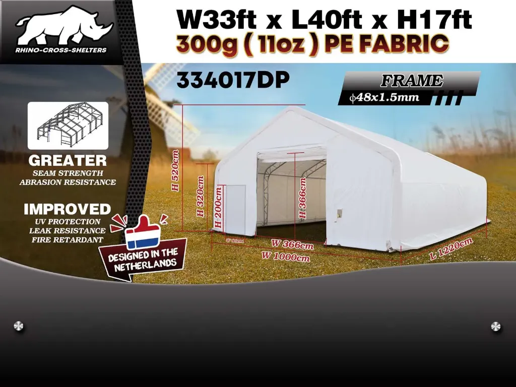Opslagtent / Opslagshelter 12,2x10x5,2 m | 334017DP |Wit | Rhino-Cross-Shelter