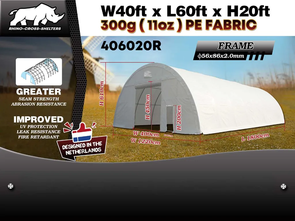 Opslagtent / Opslagshelter 18x12,2x6,1 m | 406020R | Wit | Rhino-Cross-Shelter