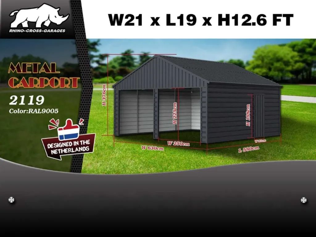 Garage/Loods Compleet met wand- en dakpanelen 5.8x6,3x3,76 m | 2119 | Zwart | Rhino-Cross-Garages