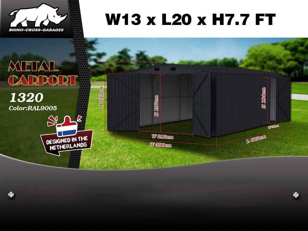 Garage/Loods compleet met wand- en dakpanelen 6,02x3,9x2,32 m | 1320 | Rhino-Cross-Garages