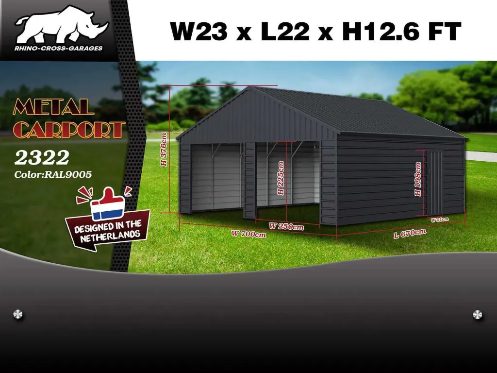 Garage/Loods compleet met wand- en dakpanelen 6,7x7x3,76 m | 2322 | Rhino-Cross-Garages