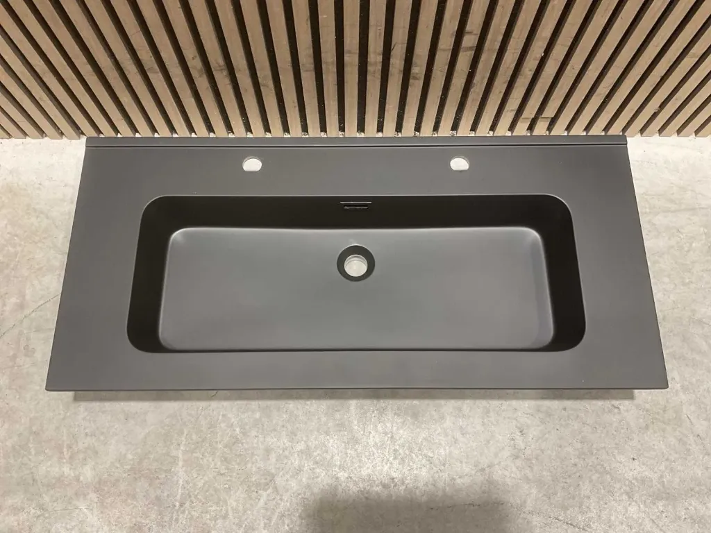 Wasbak 101cm Plan Polybeton  1V 2R | 827782 | Mat zwart | Allibert