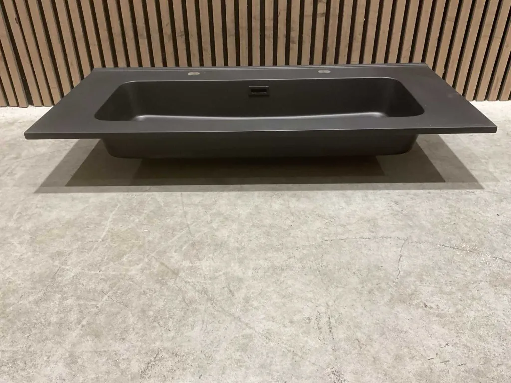 Wasbak 101cm Plan Polybeton  1V 2R | 827782 | Mat zwart | Allibert