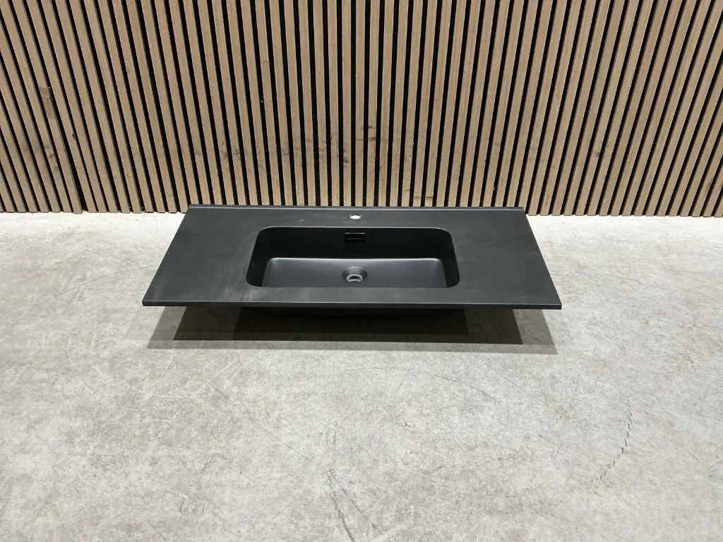 Wasbak 101 cm plan polybeton 1v | 827781 | Mat Zwart | Allibert
