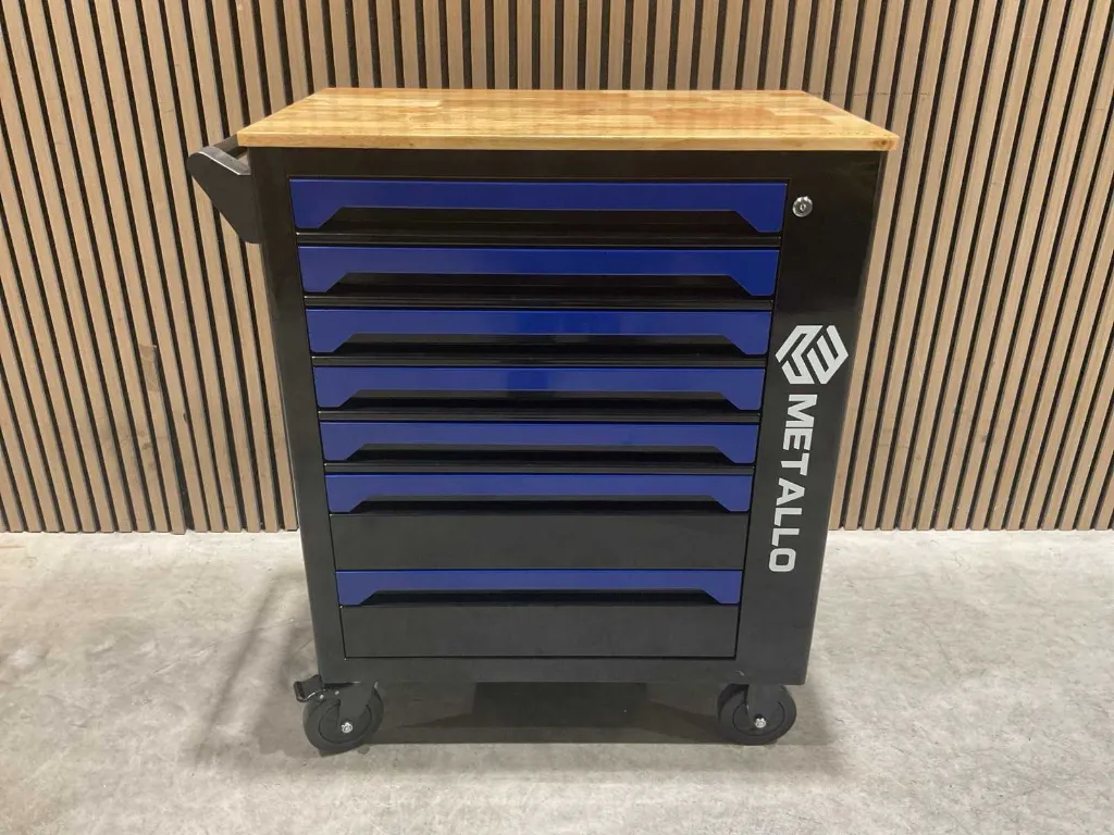 Gereedschapswagen | XXL META-7HS6G-Wood Roof | Zwart/Blauw | Metallo